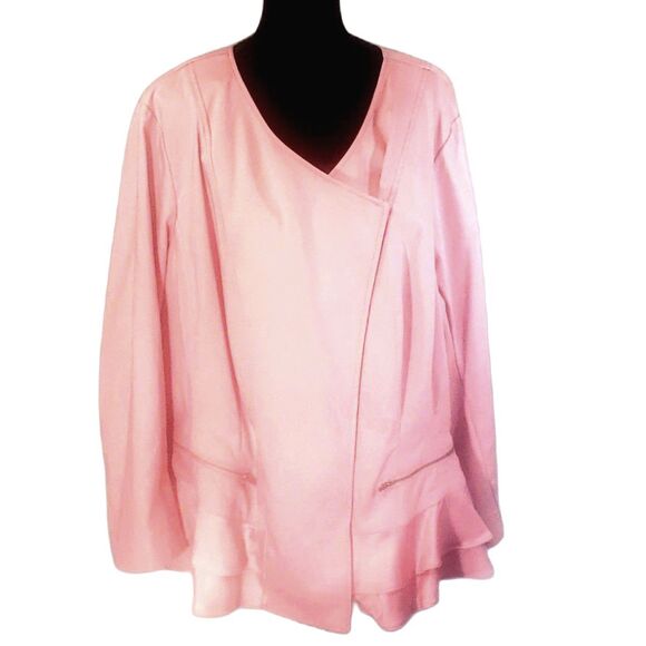 Lane Bryant Pink Ruffle Full Zip Pockets Jacket Size 28 - Picture 1 of 8